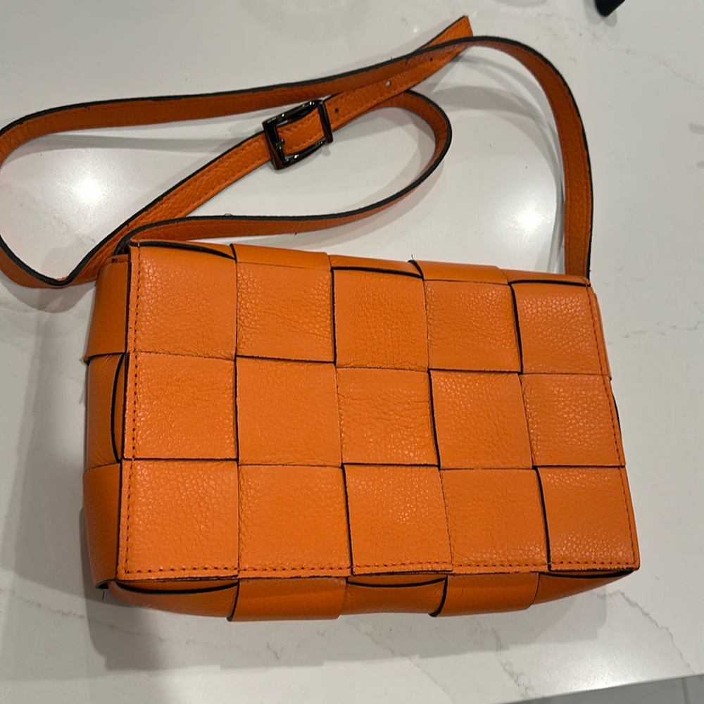 Orange cassette crochet leather bag crossbody purse